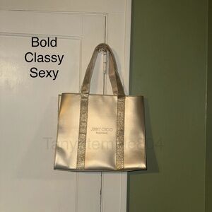 Jimmy Choo Parfums Gold Glitter Tote Bag W Sparkling Straps & Sleek Finish NWT